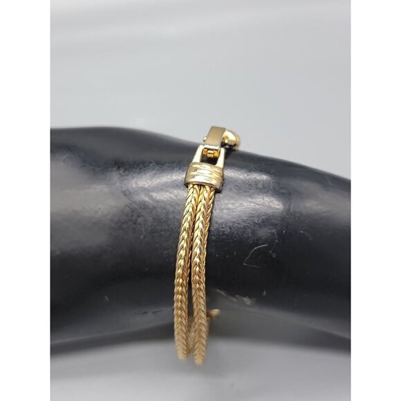 Crystal X Bracelet Double 6.5" Strand Cable Chain Gold Tone High End Fashion - Picture 9 of 11